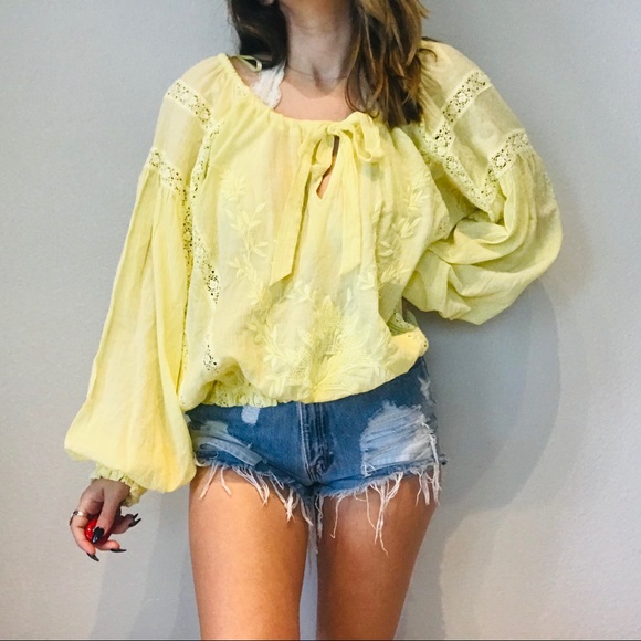 Free People Tops - CLEARANCE Free People yellow embroidered blouse